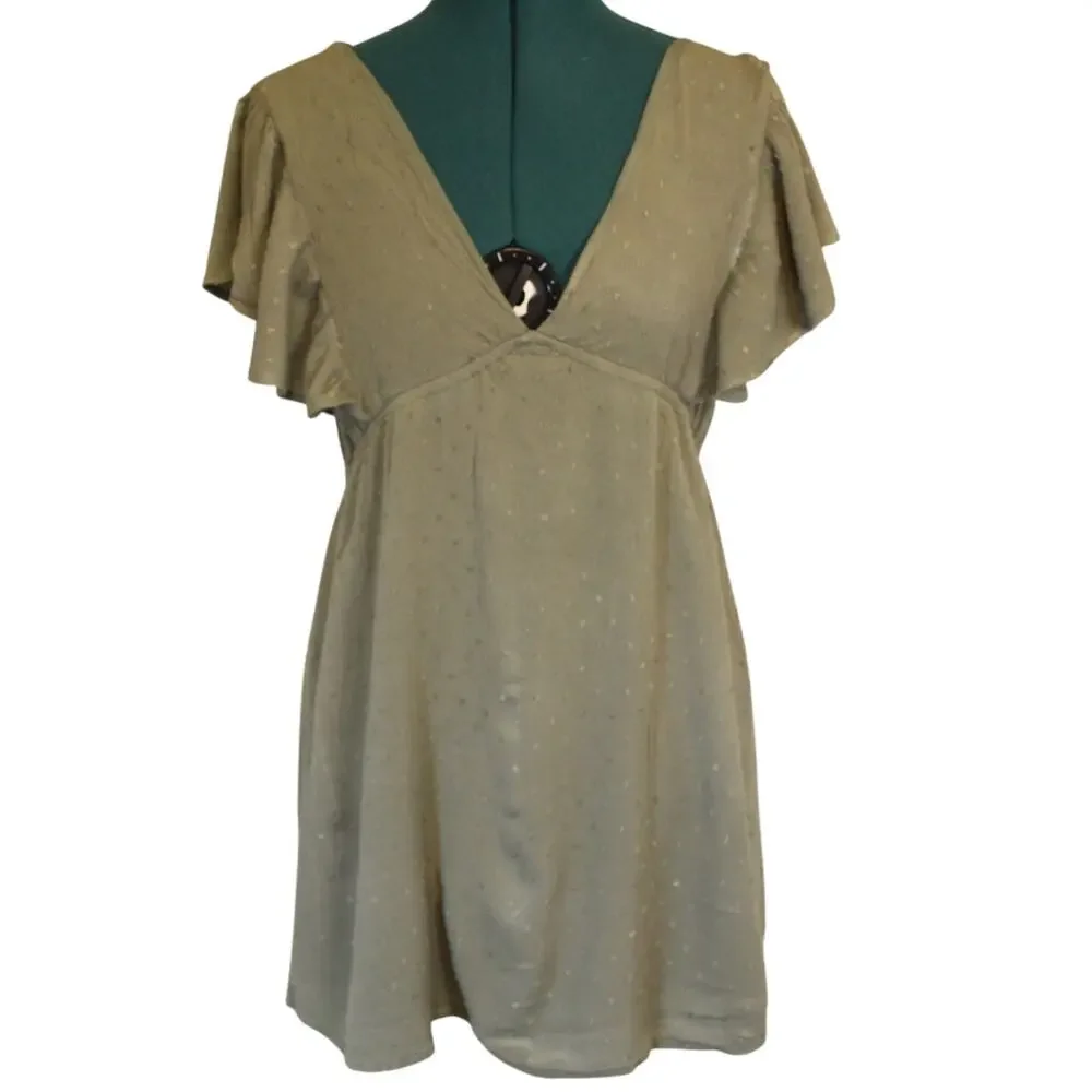 Magnolia Sage Green Swiss Dot Flutter Sleeve Mini Dress Women’s Medium